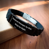 General Manager Gifts - Funny Quote 'General Manager By Day. Ninja By Night.' Glide lock Clasp Black Stainless Steel Silicone Adjustable, Gifts for Men from Family - Image 2